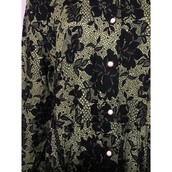 Vintage Green and Black Floral Long Sleeve Shirt Dress - Picture 3 of 3